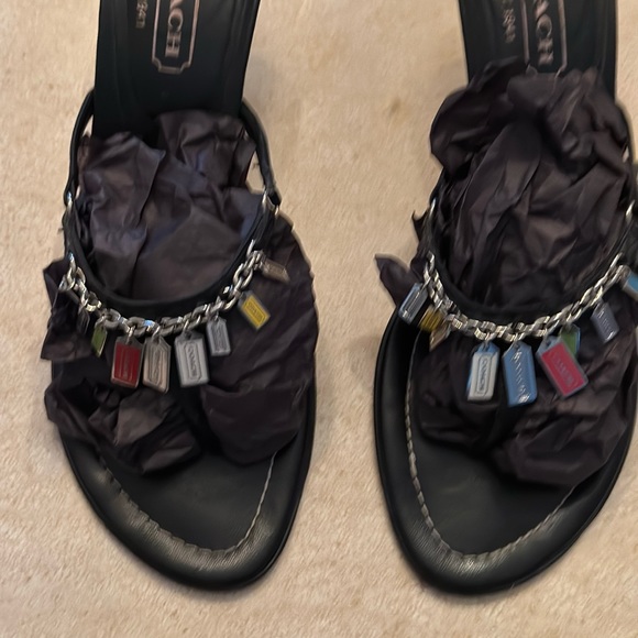 Coach Sandals size 7 1/2 B. 2 1/2” heels. Black leather. Made in Italy - Picture 2 of 11